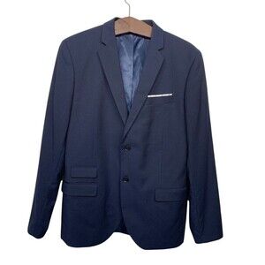 RESERVED Men size US 42 Navy Blue Slim Fit Blazer w Pocket Square European Brand